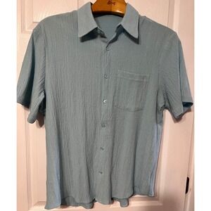 Vatpave Mens Light Blue Textured Seersucker Short Sleeve Button Down Shirt L